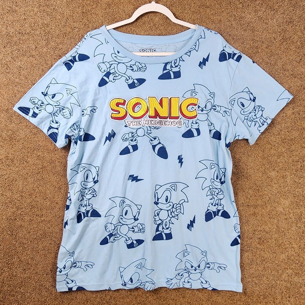 Sega Sonic the Hedgehog Men Tee Embroidered Gaming Blue XXL Big & Tall